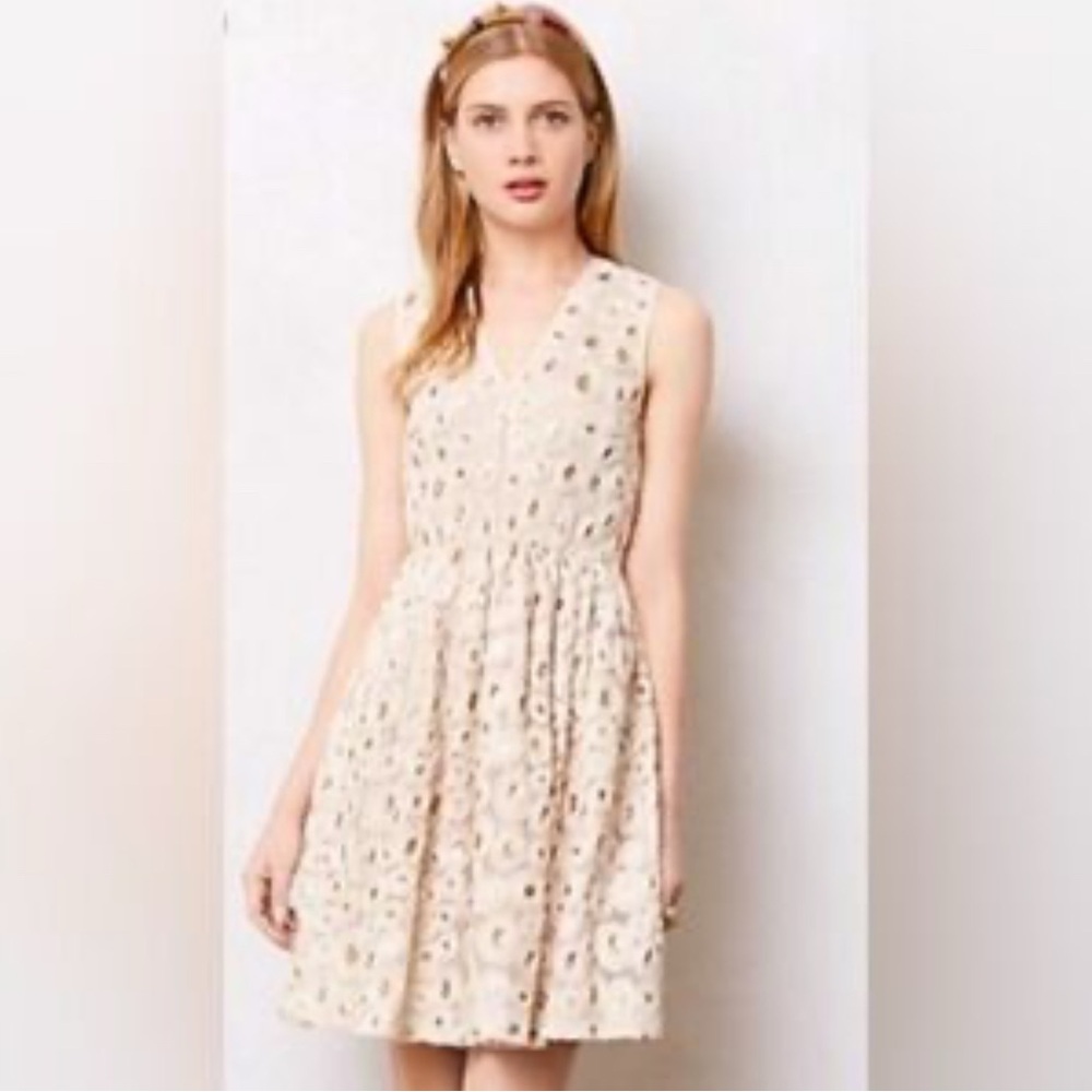 Anthropologie MADCHEN brand embroidered  gold accented dress